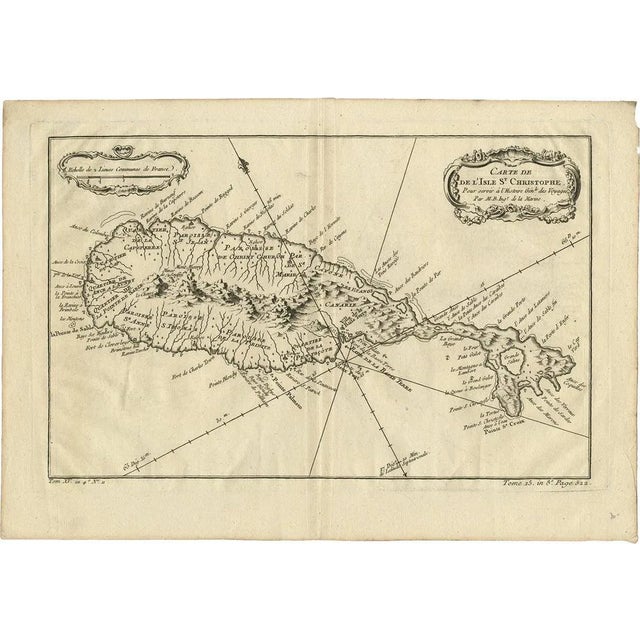 Antique Map of the Caribbean Island of St Kitts, 1750 For Sale