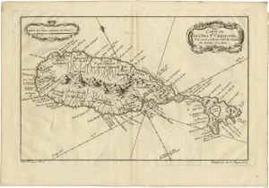 Antique Map of the Caribbean Island of St Kitts, 1750