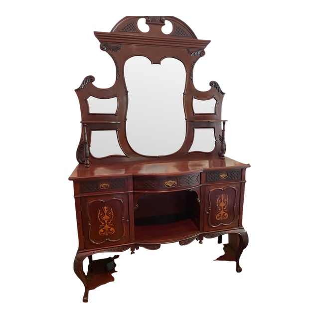 1910s Victorian Mahogany Sideboard Buffet With Mirror Back For Sale