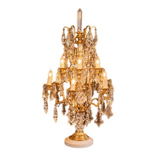 1990 French Louis XVI Gold Bronze Crystal Lamp For Sale