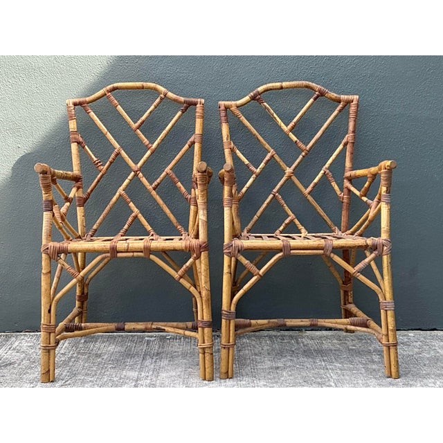 Vintage Chinese Chippendale Rattan Dining Chairs - A Pair For Sale - Image 11 of 12