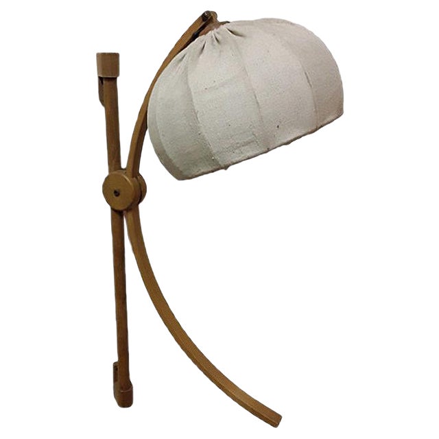 Light Oak Sconce with Beige Wool Shade, 1970s For Sale