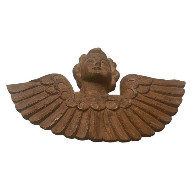 2000 - 2009 Antique Neoclassical Carved Wood Cherub Winged Wall Plaque For Sale - Image 5 of 12