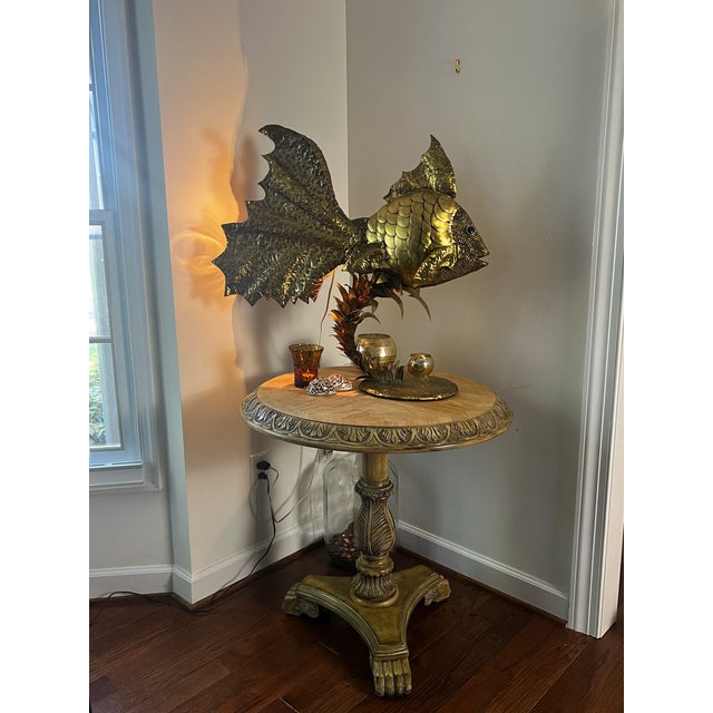 Large Vintage C1970s Brutalist Illuminated Brass Gold Fish Sculpture Attributed to Henri Fernandez For Sale - Image 12 of 12