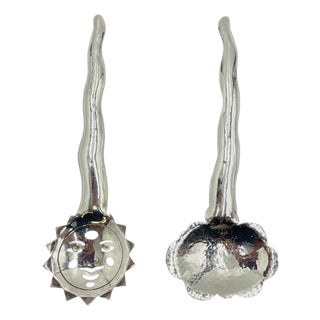 1980s Emilia Castillo Sun & Cloud Serving Utensils, Hand Signed, Mexican Modern Design For Sale