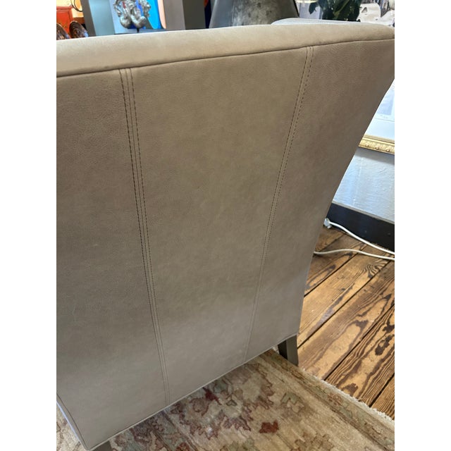 Modern Lee Industries Gray Leather Custom Club Chair For Sale - Image 3 of 11