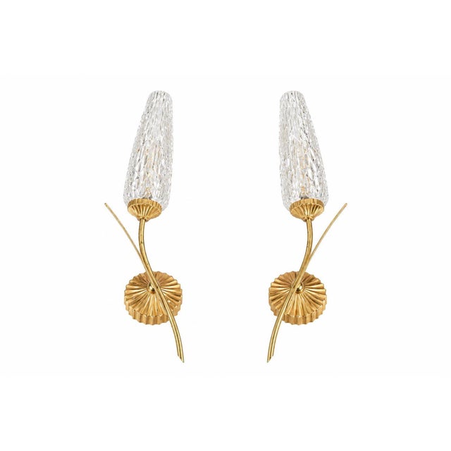 Gold-Toned Wall Sconces with Textured Glass Shades, 1970s, Set of 2 For Sale - Image 13 of 13