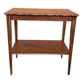 Vintage Refinished Solid Mahogany Two-Tier Side Table With Scalloped Top For Sale