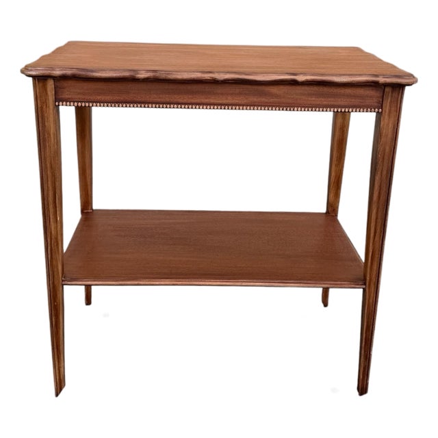 Vintage Refinished Solid Mahogany Two-Tier Side Table With Scalloped Top For Sale