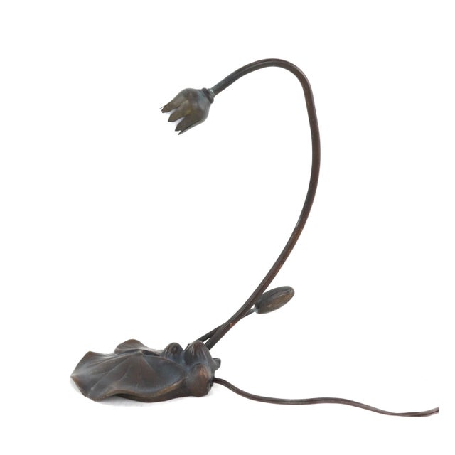 Mid 20th Century Bronze Cast Lotus Table Lamp For Sale - Image 4 of 8
