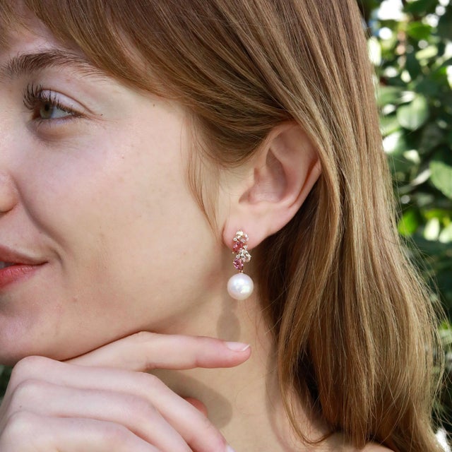 Contemporary Nina Zhou 4.30ctw Morganite, Pink Tourmaline, and Diamond Freshwater Pearl Convertible Drop Earrings For Sale - Image 3 of 10