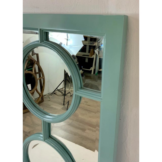 Stylish Modern Geometric Blue Lacquer Wall Mirror, showroom floor sample