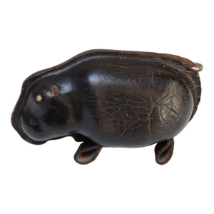 Mid-Century Japanese Modern Kounoike Leather and Brass Hippo Coin Bank