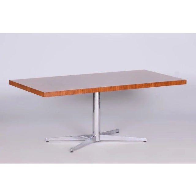 Mid-Century Walnut Coffee Table with Chrome-Plated Steel Base, Former Czechoslovakia, 1960s For Sale - Image 6 of 8