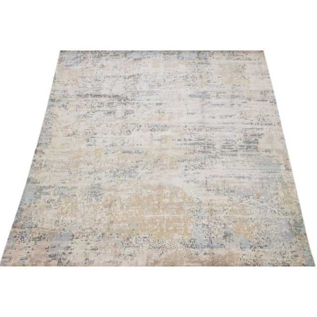 Indian 2010s Modern Handmade Abstract Wool & Silk Rug in Gray & Beige For Sale - Image 3 of 7