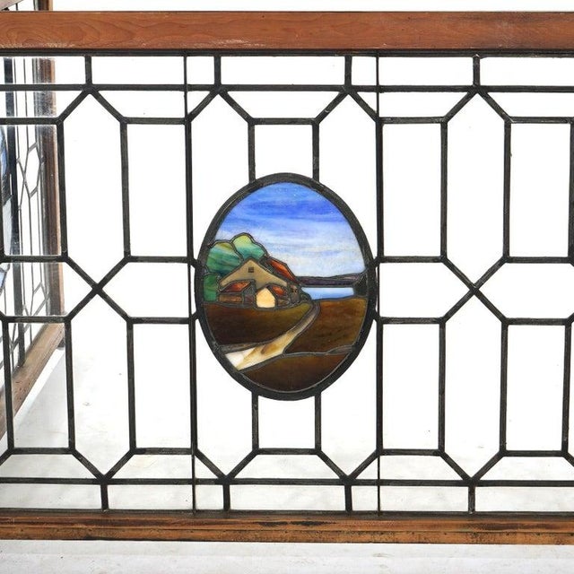 Antique Arts & Crafts Leaded & Stained Glass Window With Country Road Circa 1910 For Sale - Image 14 of 14