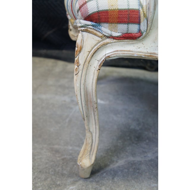Mid 20th Century Vintage French Provincial Louis XV Fauteuil Plaid Library Lounge Armchair For Sale - Image 10 of 11