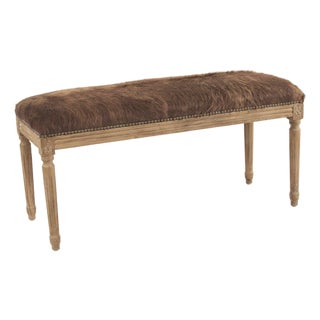 Lille Shaggy Brown Cowhide Bench with Oak Frame For Sale