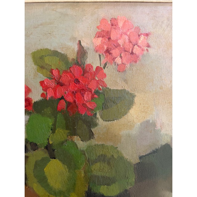 1960s Vintage Oil Painting of Geraniums in Pots For Sale - Image 5 of 10