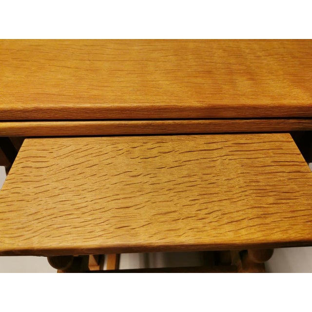 Nesting Tables in Oak with Carvings attributed to Henry Kjærnulf for Nyrup Furniture Factory, Denmark, 1960s, Set of 3 For Sale - Image 13 of 14