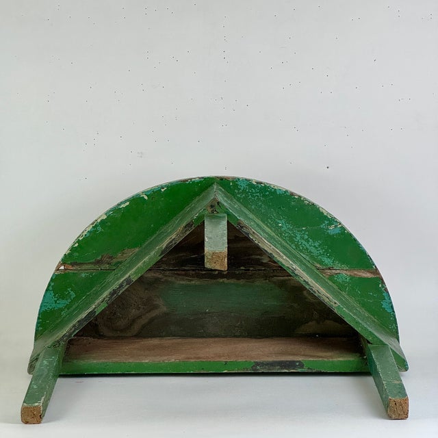 Avocado Early 20th Century Demilune Shaped Hand Constructed Wooden Accent Table in Naturally Distressed Avocado Green For Sale - Image 8 of 13