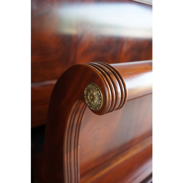 Estate worthy capturing the grandeur of a bygone era. This king sleigh bed from Ethan Allen's 18th Century Mahogany...
