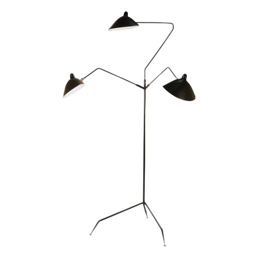 Mid-Century Modern Black Three Rotating Arms Floor Lamp by Serge Mouille For Sale