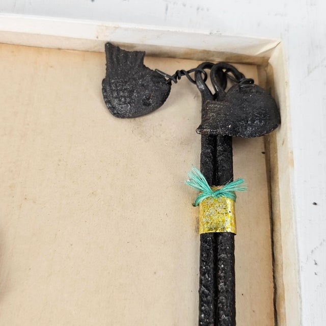 Japanese Nambu Cast Iron Tea Ceremony Set With Ash Spatula & Chopsticks, Vintage Boxed For Sale - Image 4 of 9