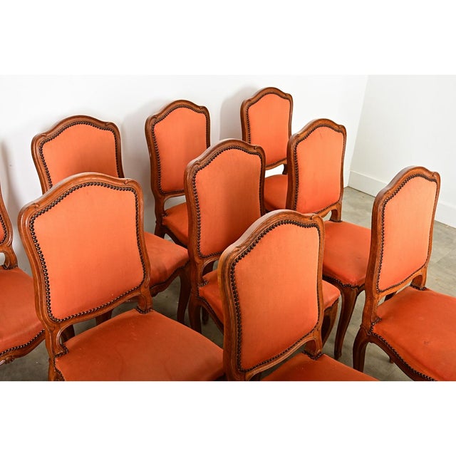 French Vintage Set of Nine Louis XV Style Dining Chairs For Sale - Image 9 of 15