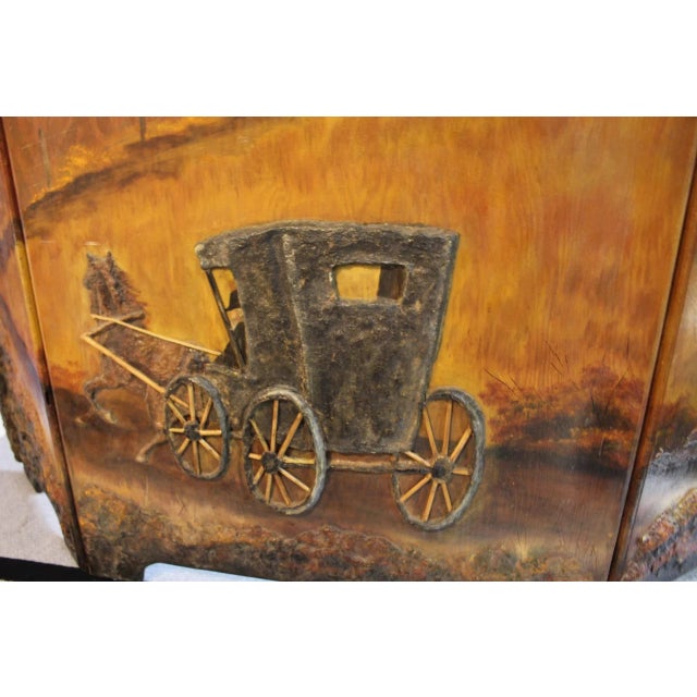 Antique 3 Panel Fireplace Screen | 19th Century Country Scene For Sale - Image 4 of 8