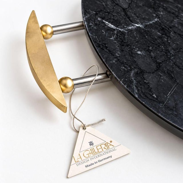 Metal Round Tray in Black Marquina Marble and Brass by La Galleria, 1990s For Sale - Image 7 of 9
