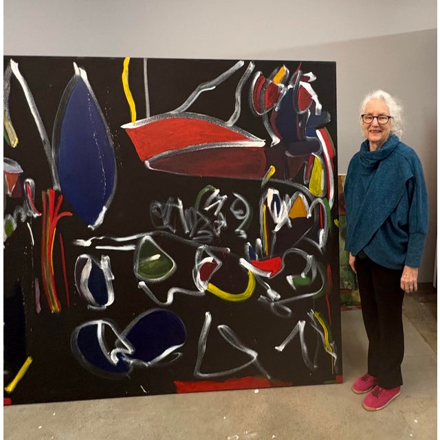 Mid-Century Modern Large Impressive Abstract Painting in Acrylic by Artist Marjorie Schlossman, 6 Ft. X 10 Ft. For Sale - Image 3 of 11