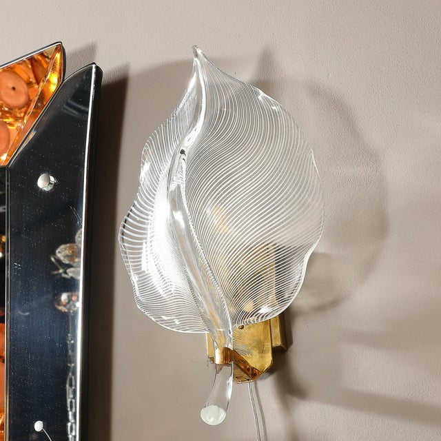 Pair of Mid-Century Hand-Blown Murano Glass Striated Leaf Sconces by Franco Luce For Sale - Image 12 of 12