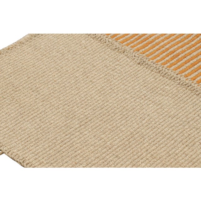 Rug & Kilim’s Contemporary Kilim in Orange and Beige Textural Stripes For Sale In New York - Image 6 of 7