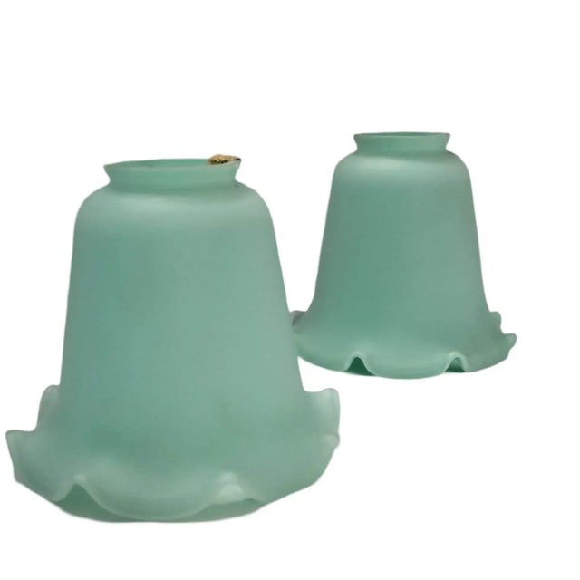 1970s French Vivanne Art Nouveau Mint Green Bell Glass Globes a Pair