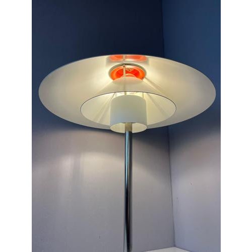 Metal White and Orange Trapez Table Lamp by Christian Hvidt for Nordisk Solar For Sale - Image 7 of 11