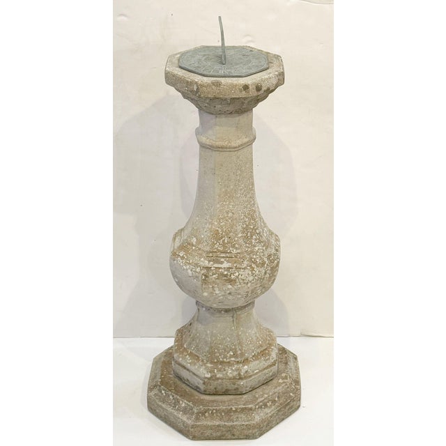 English Large English Sundial of Composition Stone With Bronze Dial for the Garden For Sale - Image 3 of 13