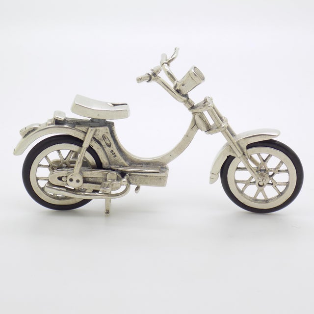 Vintage Italian Handmade Genuine Silver Moped Scooter Large Figurine, 1970s For Sale - Image 12 of 12
