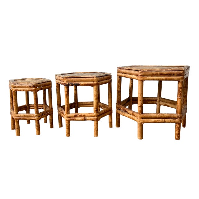 Baker Furniture Company Vintage Graduated Bamboo Plant Stands, Set of 3 – Hollywood Regency / Coastal / Organic Modern For Sale - Image 4 of 10