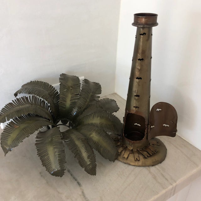 Vintage Pierced Metal Palm Tree Candle Holder For Sale In Los Angeles - Image 6 of 9