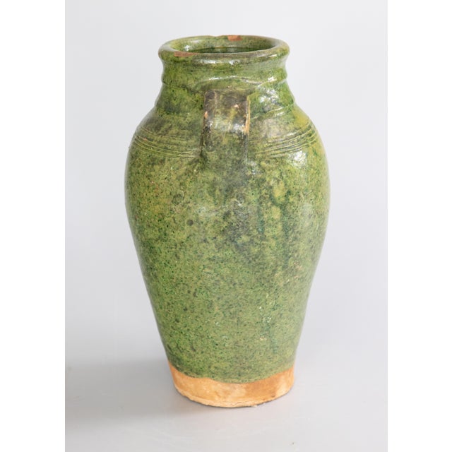 19th Century French Green Glazed Terracotta Olive Jar Urn Vase For Sale - Image 4 of 9