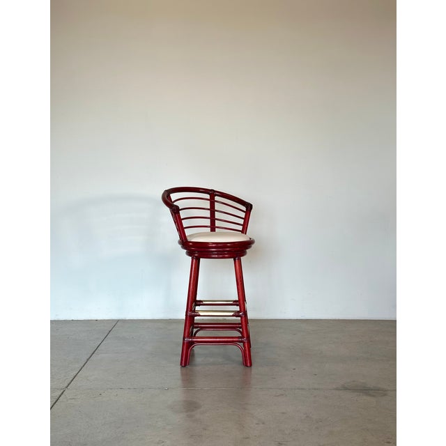 Rattan, Wood and Bamboo Swivel Bar Stools, 1970s, Set of 2 For Sale - Image 4 of 18