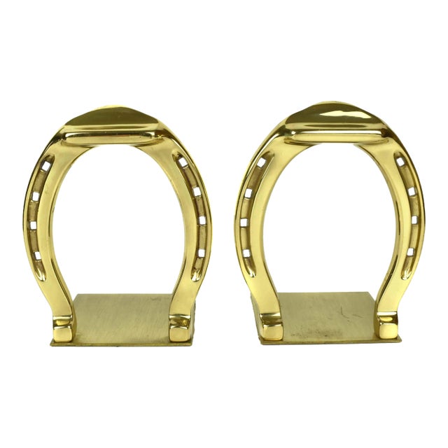 Late 20th Century Solid Gold Brass Horseshoe Bookends Made by Baldwin Forged in Usa- a Pair For Sale