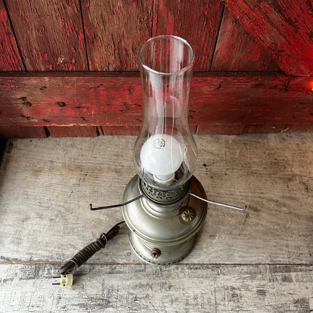 Vintage Aladdin Model No. 6 Electric Converted Oil Lamp With Clear Glass Chimney For Sale - Image 10 of 17