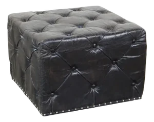 Large Black Square Chesterfield Coffee Table in Cowhide Leather