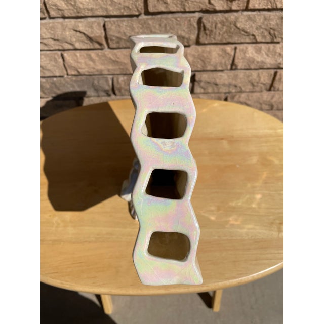 Ceramic Vintage 1960s Iridescent Fan Vase For Sale - Image 7 of 11