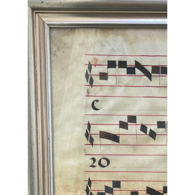Wood 16th/17th Century Spanish Gregorian Chant Manuscript Leaf on Vellum in Glazed Silvergilt Frame. For Sale - Image 7 of 10