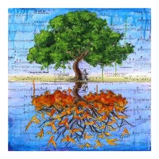 Don't Let Us Fade Away - Original Surrealist Landscape Acrylic Charcoal and Ink Art on Wood Panel For Sale