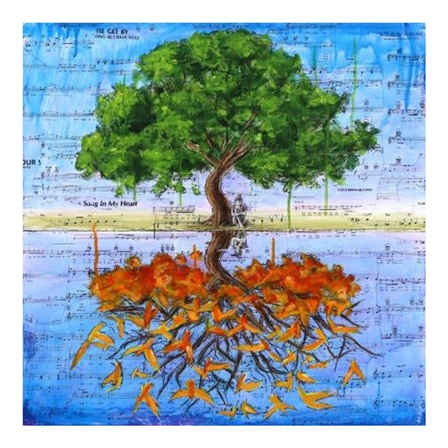 Don't Let Us Fade Away - Original Surrealist Landscape Acrylic Charcoal and Ink Art on Wood Panel For Sale