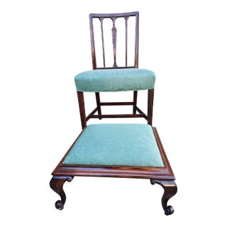 Edwardian Carved Mahogany and Upholstered Seat Side Chair and Foot Stool For Sale